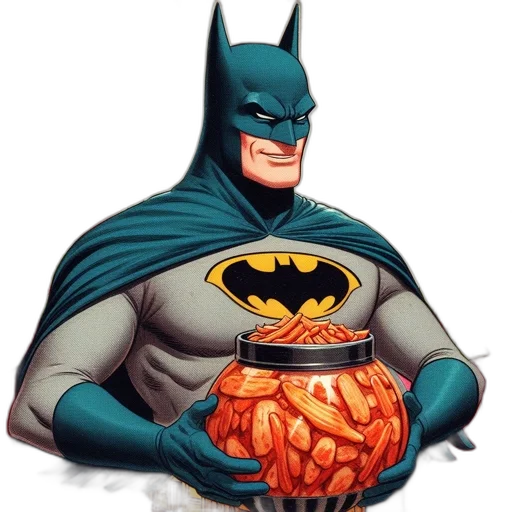 food, comic book art, concept art, cartoon, comic-style, illustration, batman, holds transparent PNG cut-out