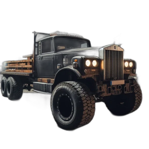 3d render, concept art, photorealistic, vintage, truck, parked, misty, construction transparent PNG cut-out