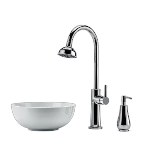 monochrome, set, shiny, new-looking, chrome, bathroom, fixtures, including transparent PNG cut-out