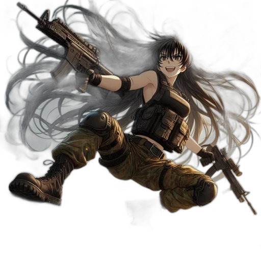 weapon, concept art, fantasy art, comic book art, anime, animated, woman, armed transparent PNG cut-out