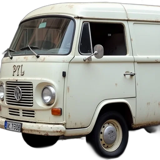car, 3d render, photorealistic, white, van, faded, worn, appearance transparent PNG cut-out