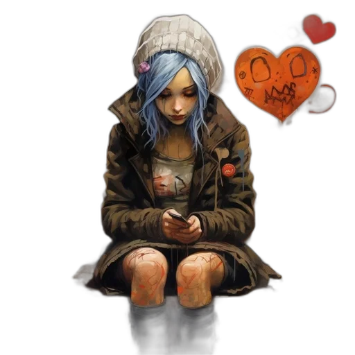 jacket, face, concept art, fantasy art, pixel art, comic book art, snow, blue transparent PNG cut-out