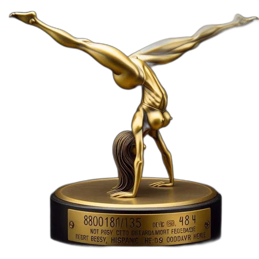 golden, split-pose, female, sculpture, stands, atop, circular, base transparent PNG cut-out