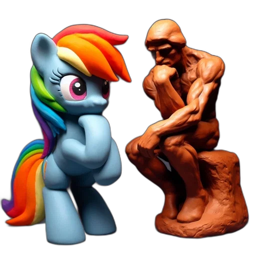 concept art, 3d render, two, figurines, sit, side-by-side, playful, anthropomorphic transparent PNG cut-out