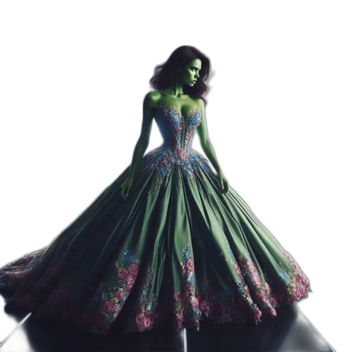 dress, 3d render, concept art, fantasy art, photorealistic, green, woman, floral transparent PNG cut-out