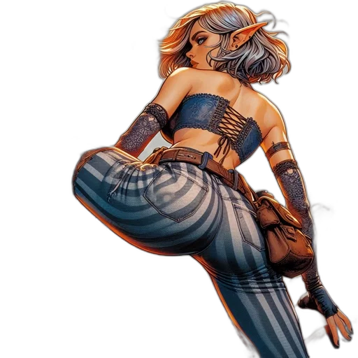 concept art, comic book art, cyberpunk, fantasy art, blue, elf-like, female, character transparent PNG cut-out