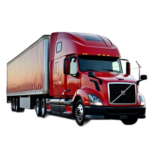 photorealistic, red, black, semi-truck, word, msi, side, parked transparent PNG cut-out