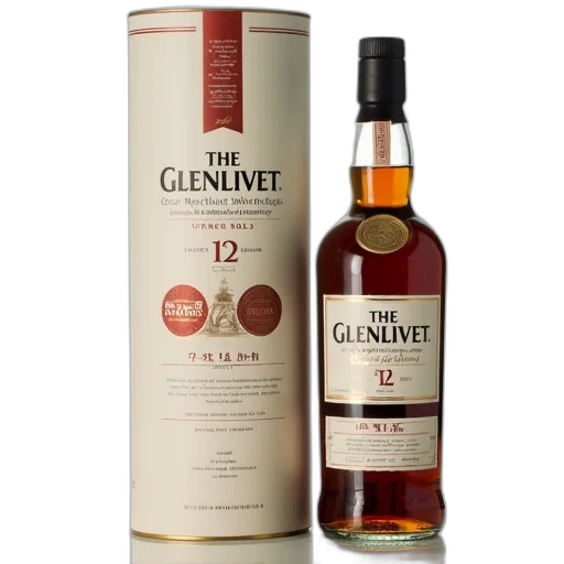 bottle, whiskey, label, reads, glenlivet, years, old, placed transparent PNG cut-out