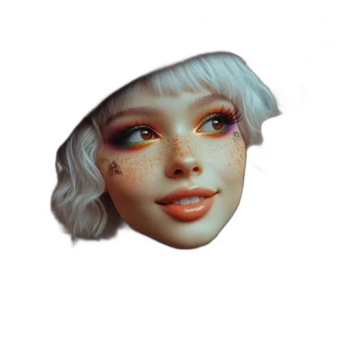 face, mask, hat, robot, vaporwave, 3d render, fantasy art, photorealistic transparent PNG cut-out
