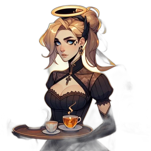 staff, dress, crown, pixel art, fantasy art, concept art, anime, dark transparent PNG cut-out