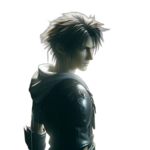 jacket, sword, hair, weapon, concept art, 3d render, fantasy art, comic book art transparent PNG cut-out