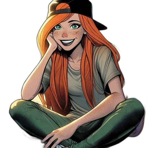hat, cartoon, comic book art, anime, concept art, young, woman, vivid transparent PNG cut-out