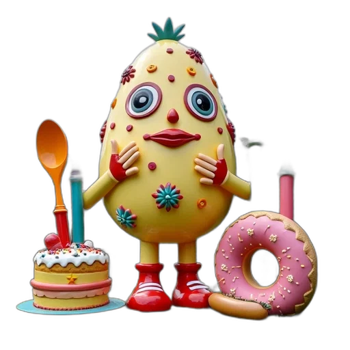 food, robot, 3d render, large, colorful, whimsical, food-themed, sculpture transparent PNG cut-out