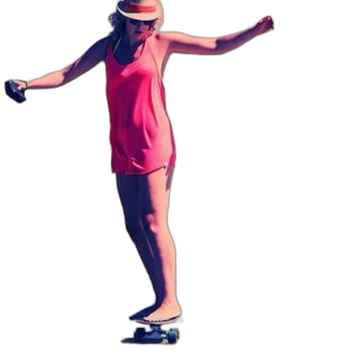 staff, dress, hat, 3d render, concept art, woman, pink, skateboards transparent PNG cut-out