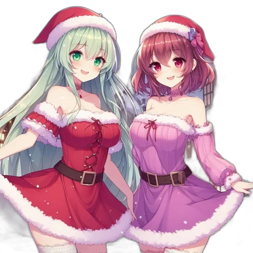 dress, hat, pixel art, anime, concept art, 3d render, snow, two transparent PNG cut-out