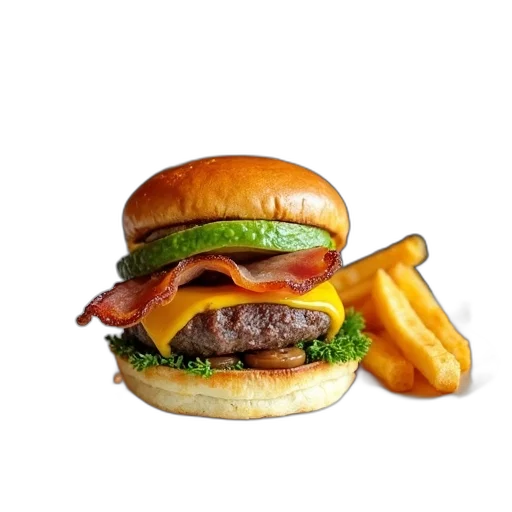 food, animal, weapon, photorealistic, 3d render, juicy, bacon, cheeseburger transparent PNG cut-out