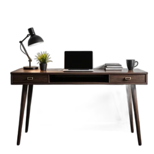furniture, staff, 3d render, earth tones, modern, dark, wood, desk transparent PNG cut-out