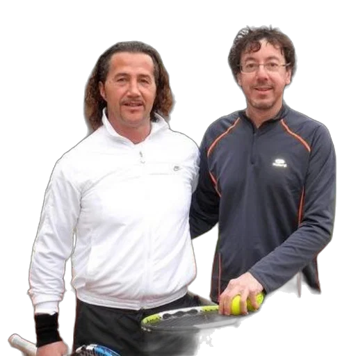 staff, hair, jacket, photorealistic, two, men, stand, tennis transparent PNG cut-out