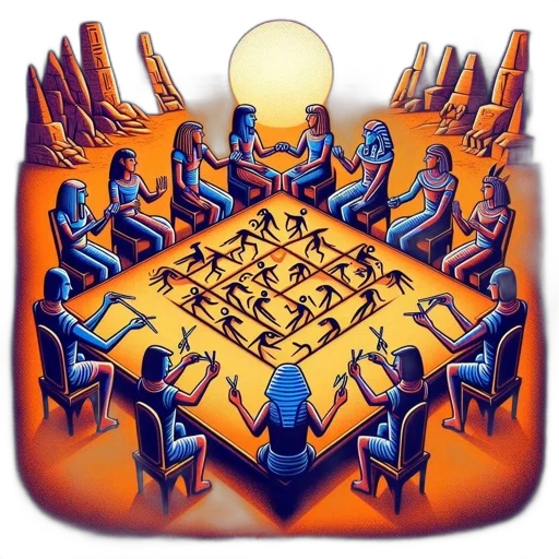 concept art, fire, ancient, egyptian, scene, reverence, figures, traditional transparent PNG cut-out