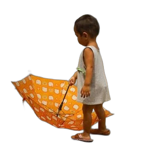 umbrella, child, white, dress, holds, orange, squares transparent PNG cut-out