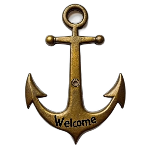 staff, weapon, 3d render, brass, anchor-shaped, sign, word, welcome transparent PNG cut-out