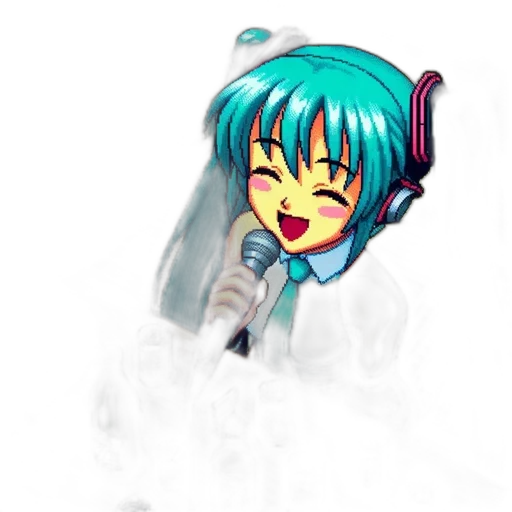 weapon, staff, robot, mask, vaporwave, anime, pixel art, concept art transparent PNG cut-out