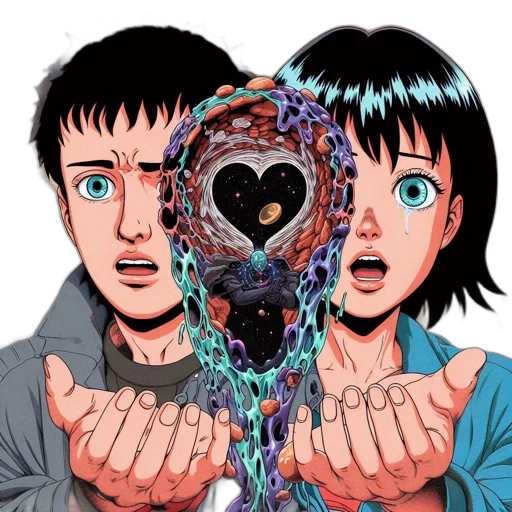 robot, jewelry, comic book art, anime, cyberpunk, concept art, outer space, two transparent PNG cut-out