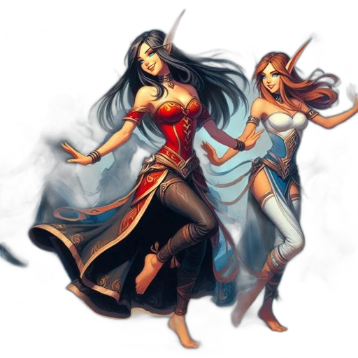 fantasy art, concept art, comic book art, pixel art, fire, red, elven-like, female transparent PNG cut-out