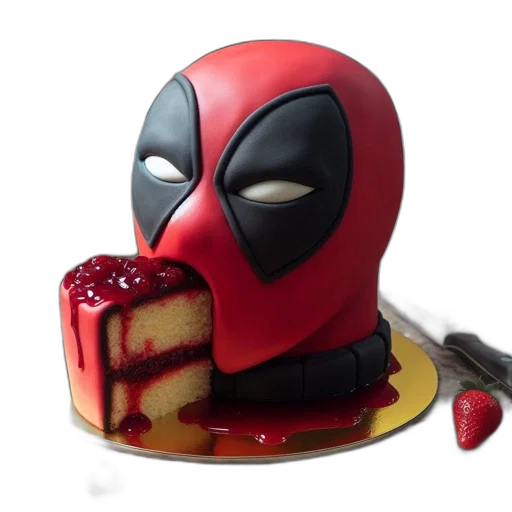 food, 3d render, red, black, deadpool, cake, sliced, strawberries transparent PNG cut-out
