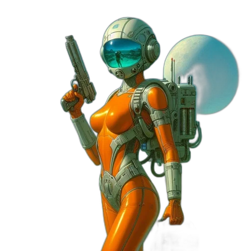 robot, weapon, staff, concept art, pixel art, 3d render, fantasy art, outer space transparent PNG cut-out
