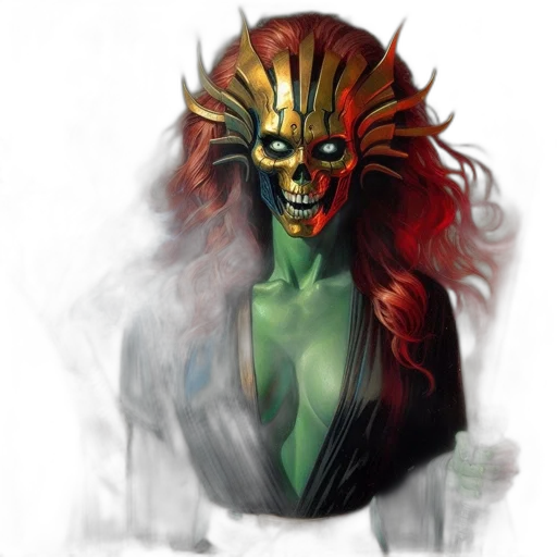 mask, creature, face, fantasy art, concept art, photorealistic, comic book art, green transparent PNG cut-out