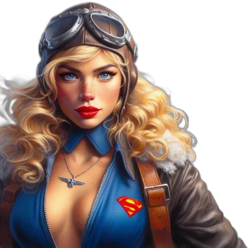 jacket, comic book art, fantasy art, photorealistic, concept art, woman, blonde, hair transparent PNG cut-out