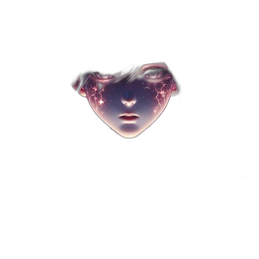 face, mask, hair, creature, vaporwave, 3d render, photorealistic, cyberpunk transparent PNG cut-out