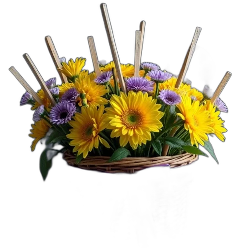 staff, crown, flower, jewelry, photorealistic, basket, flowers, purple transparent PNG cut-out