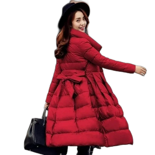 jacket, dress, red, woman, stylish, quilted, coat, bow transparent PNG cut-out
