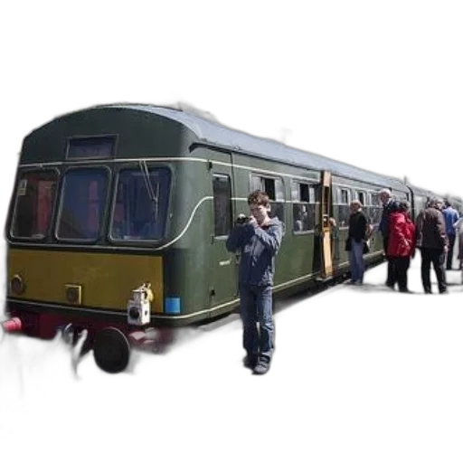 concept art, photorealistic, vintage, green, yellow, train, car, sits transparent PNG cut-out
