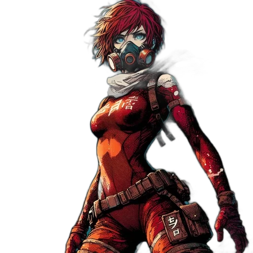 mask, comic book art, concept art, cyberpunk, fantasy art, red, woman, hair transparent PNG cut-out