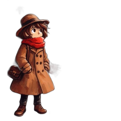 jacket, hat, staff, umbrella, concept art, pixel art, watercolor, cartoon transparent PNG cut-out