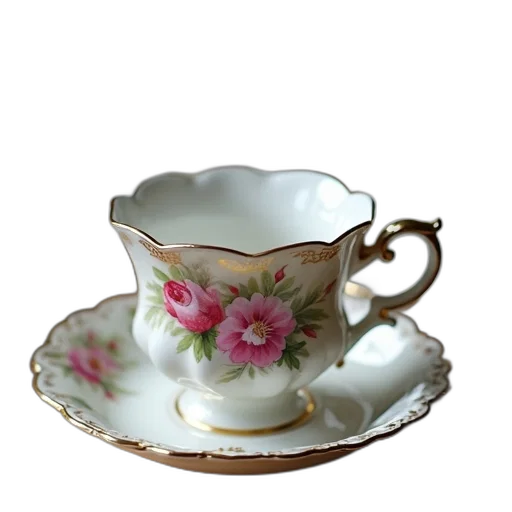 furniture, crown, photorealistic, 3d render, collection, vintage, teacups, floral transparent PNG cut-out