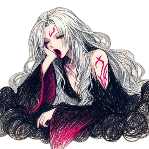 hair, creature, watercolor, fantasy art, concept art, pixel art, red, dark transparent PNG cut-out