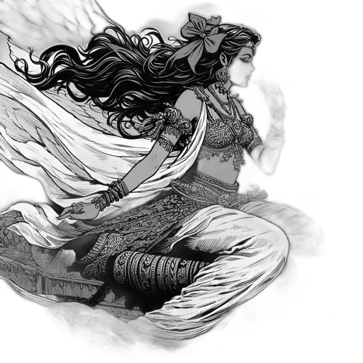 dragon, fantasy art, concept art, comic book art, pencil sketch, underwater, monochrome, woman transparent PNG cut-out