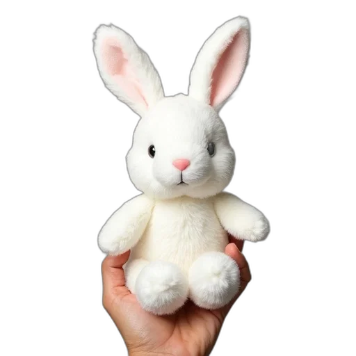 animal, creature, 3d render, fluffy, white, rabbit, plush, toy transparent PNG cut-out