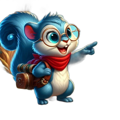 staff, concept art, fantasy art, 3d render, photorealistic, cartoonish, squirrel, glasses transparent PNG cut-out