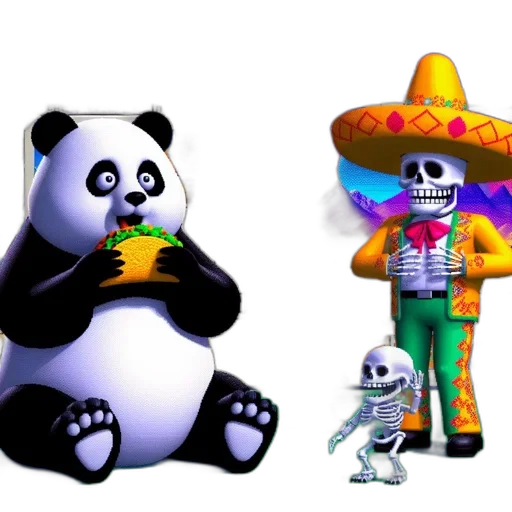 concept art, 3d render, pixel art, monochrome, neon, colorful, panda, eats transparent PNG cut-out