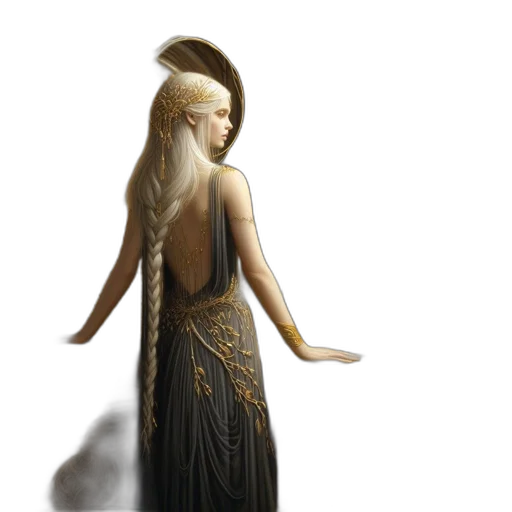 dress, dragon, hair, staff, fantasy art, concept art, pixel art, photorealistic transparent PNG cut-out