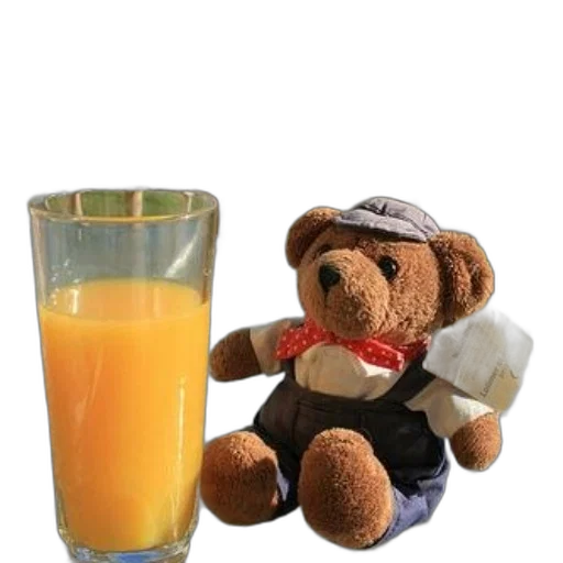food, teddy, bear, wearing, overalls, hat, sits, next transparent PNG cut-out