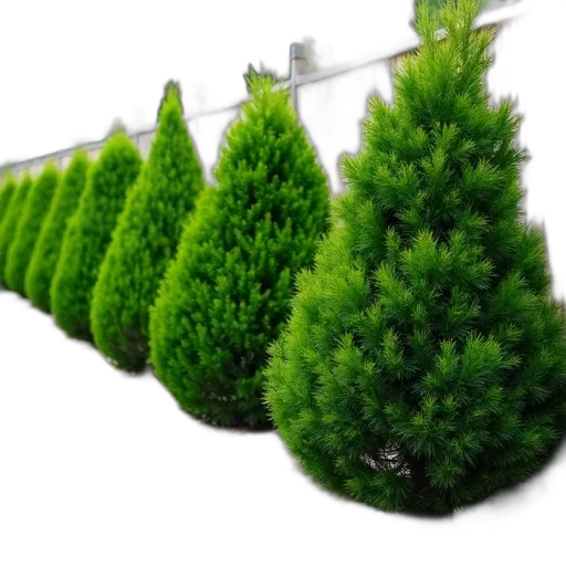 tree, 3d render, photorealistic, green, row, lush, conical-shaped, trees transparent PNG cut-out