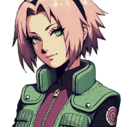 jacket, face, robot, staff, pixel art, cyberpunk, anime, concept art transparent PNG cut-out