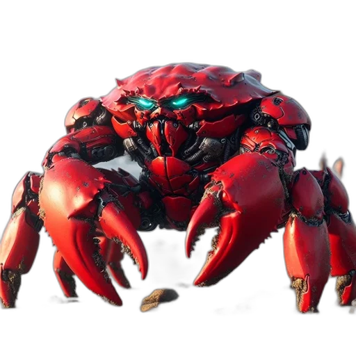 robot, animal, creature, weapon, 3d render, concept art, photorealistic, red transparent PNG cut-out