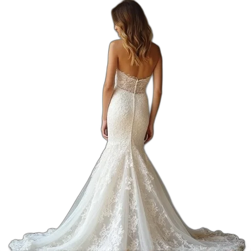 dress, bride, strapless, wedding, complete, allover, lace transparent PNG cut-out